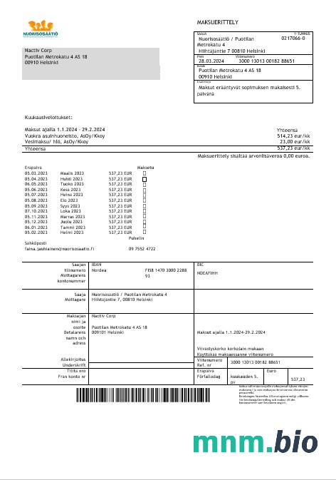 Finlandia Nuorisosäätiö Youth Foundation business bill szablon w formatach Word